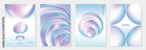 Modern gradient liquid glass poster background vector set.Cover template with perspective geometric prism shape. Ideal design for social media, cover, banner, wallpaper, promotion, ads.