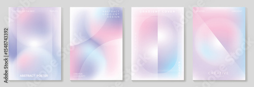 Modern gradient liquid glass poster background vector set.Cover template with perspective geometric prism shape. Ideal design for social media, cover, banner, wallpaper, promotion, ads.