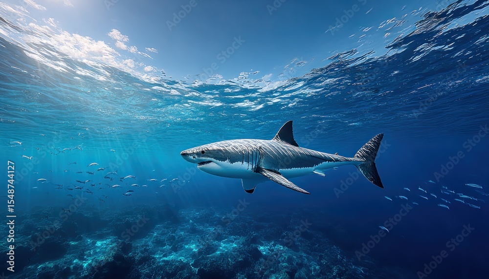 Fototapeta premium Great white shark in ocean depths (1)