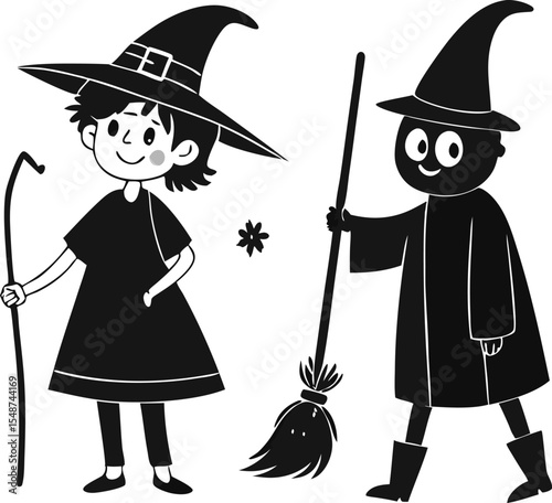 halloween witch and broom design