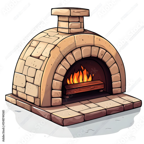 Traditional Stone Pizza Oven with Roaring Firewood Interior Warmth