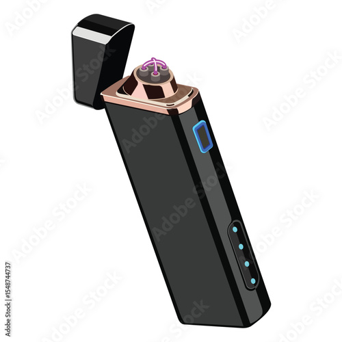 Black electric plasma lighter with blue led indicators and rose gold accent
