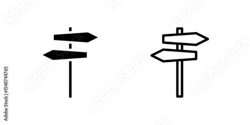 Icon set showing directional signpost, ideal for wayfinding and travel