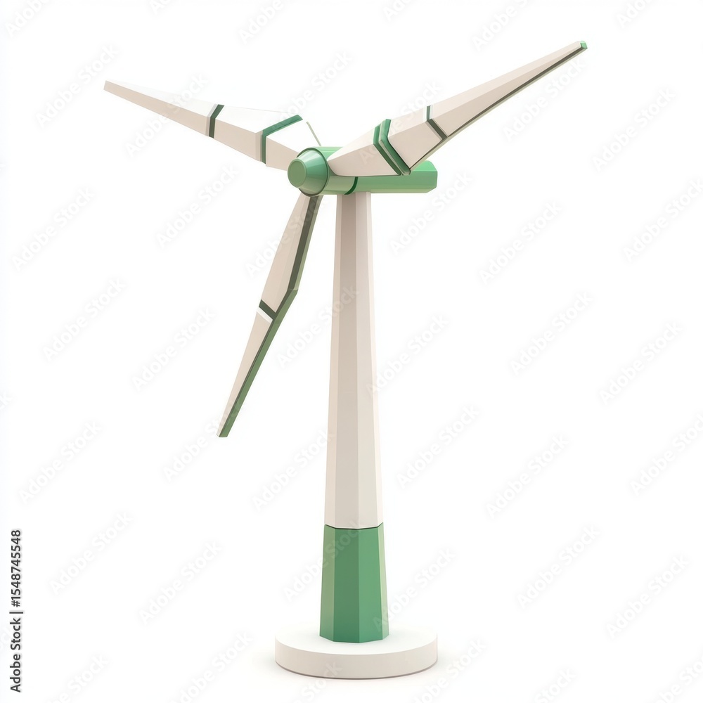 Fototapeta premium Modern wind turbine model showcasing renewable energy technology with a sleek design and green color accents for eco-friendly imagery