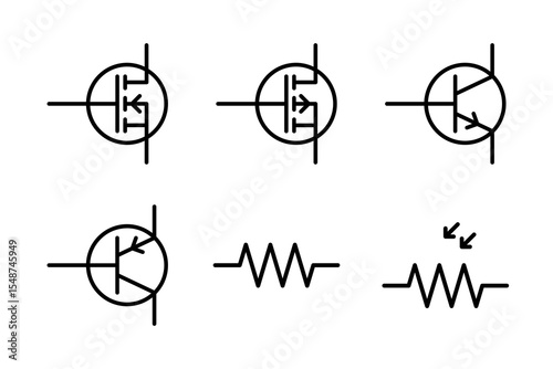Photos Icons of transistors NPN, PNP and resistor for electronic circuit diagrams and designs