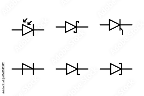 Icons of specialized diodes like photo, Schottky, and SCR for electronic circuit diagrams.
