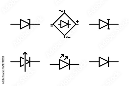 Collection of diode icons for electronics, including LED and standard diodes for circuit diagrams.