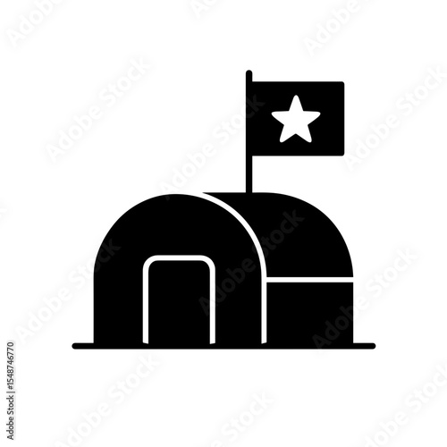 Military base icon filled style with flag representing army headquarters