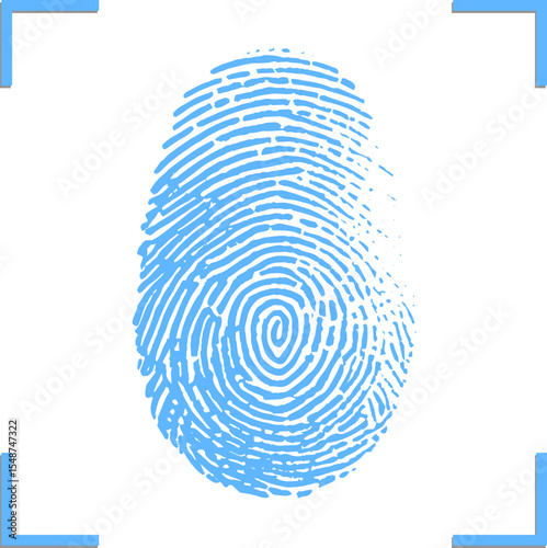 Finger scan concept vector illustration. Fingerprint security identification via digital biometric sensor. Blue fingerprint. 