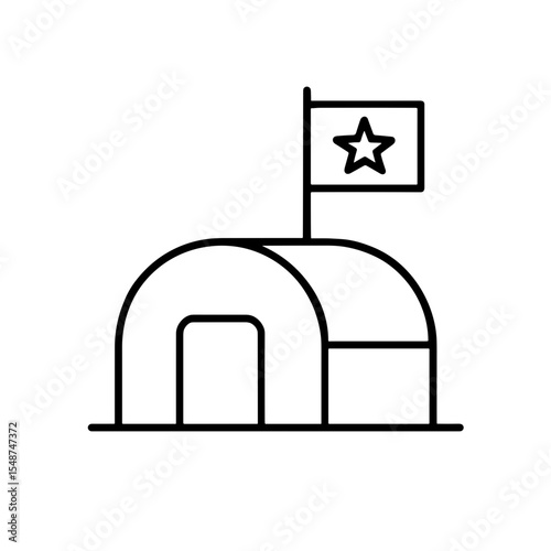 Military base icon outline style with flag representing army headquarters