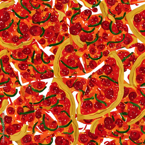 Seamless Pepperoni Pizza Pattern Food Background