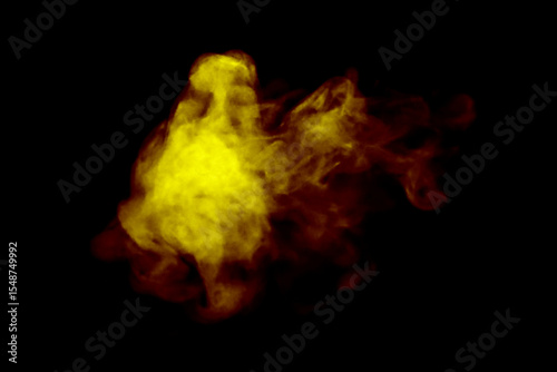 Canvas Print Yellow smoke cloud isolated on black background, abstract texture for fire effect, toxic gas, pollution, or fantasy atmosphere, perfect for design, environment themes, and creative visual concepts