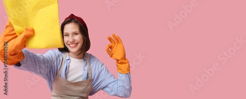 Young housewife with rag sh...