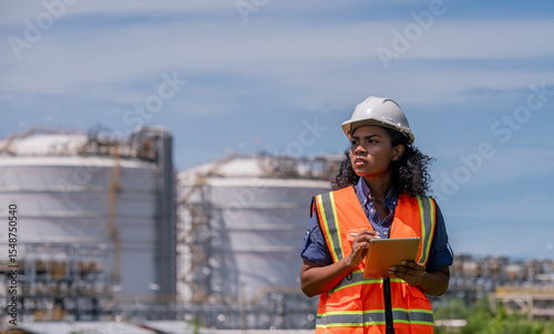 Engineer industrial facility petrochemical or gas energy site focused  balance between industrial development and environmental preservation  impact while maintaining efficiency and safety standards.