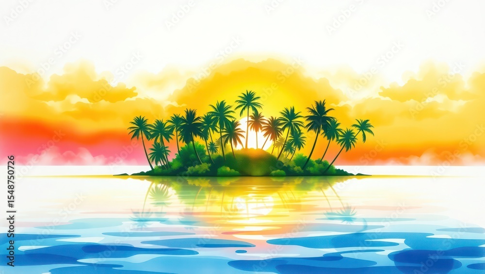 Obraz premium Serene Tropical Island Sunset A Vibrant Cinematic View