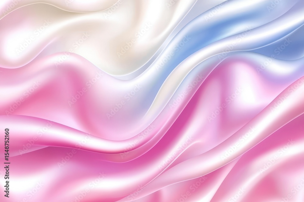 Fototapeta premium Delicate, flowing silk fabric in soft pastel colors. A blend of pink, blue, and cream tones creating a smooth, elegant texture