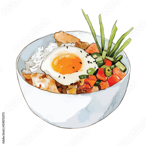 Watercolor Illustration of a Colorful and Hearty Rice Bowl