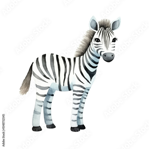 Watercolor Illustration of a Cute Zebra in Pastel Tones
