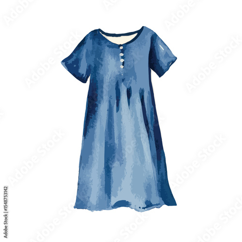 Watercolor Illustration of a Stylish Indigo Blue Dress