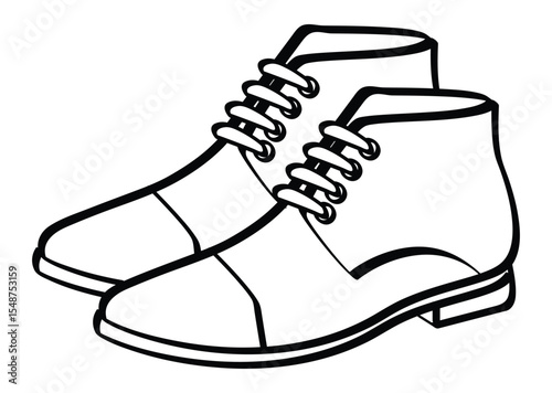 Black and white line art illustration of a pair of formal lace-up shoes