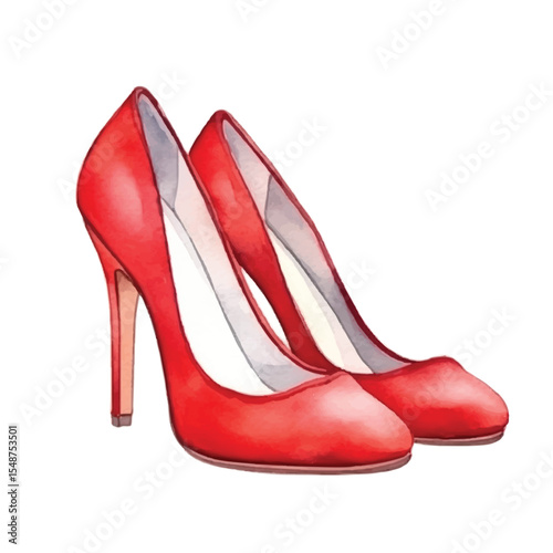 Watercolor Illustration of Elegant Red High Heel Shoes with Pointed Toes