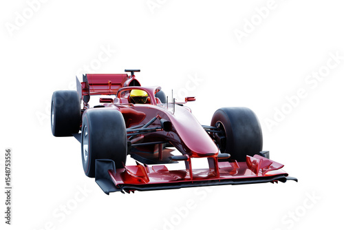 Red racing car speeding on transparent background