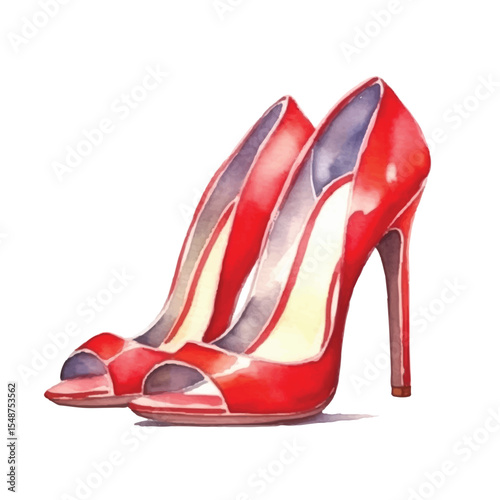 Watercolor Illustration of Elegant Red High Heels