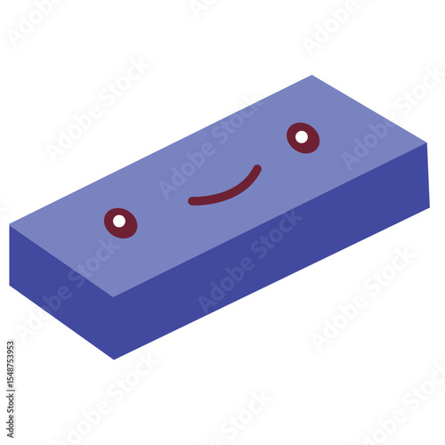 A cute eraser with a smiling face, perfect for school, office, and stationery-related designs, symbolizing fun and useful tools.