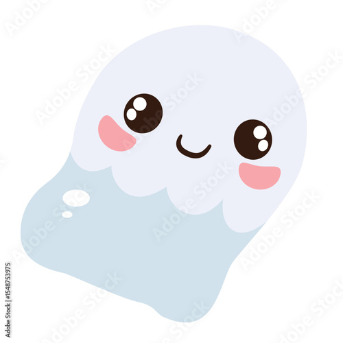 A cute ghost with a friendly expression, perfect for Halloween or spooky-themed designs, with a playful and cheerful personality.