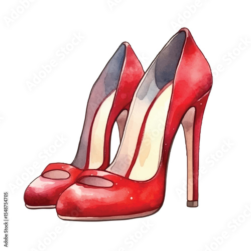 Watercolor Pair of Elegant Red High Heels