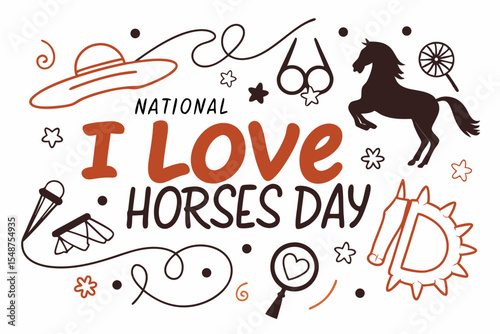 NATIONAL I LOVE HORSES DAY vector illustration