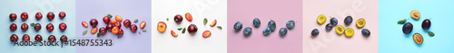 Collage of fresh plums, top...