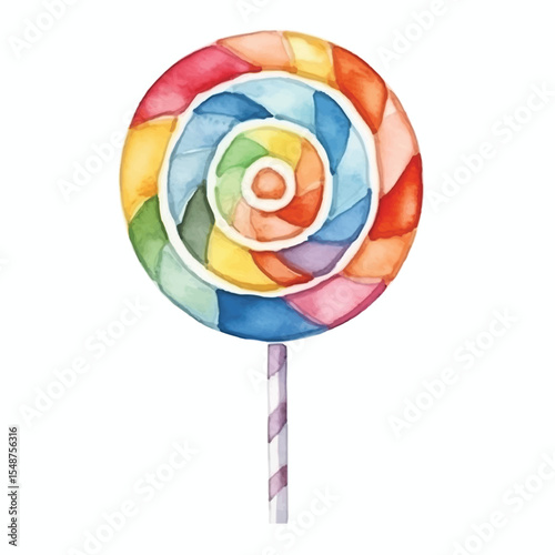 Watercolor Rainbow Lollipop with Detailed Swirls