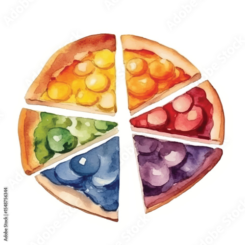 Watercolor Rainbow Pizza Slices with Colorful Fillings