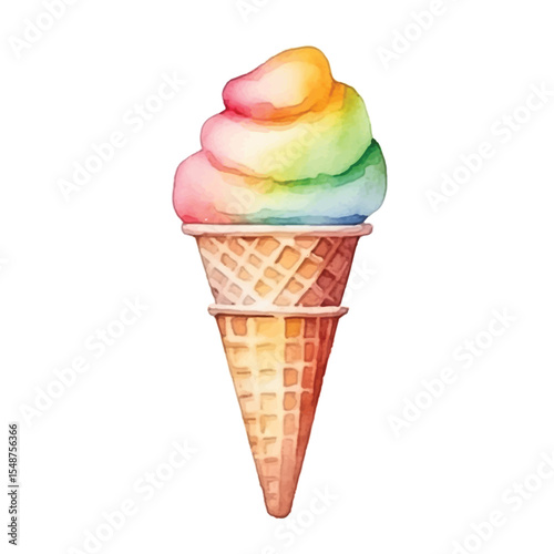 Watercolor Rainbow Swirl Ice Cream Cone