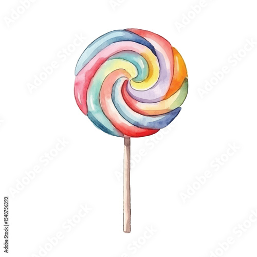 Watercolor Rainbow Swirl Lollipop on Stick