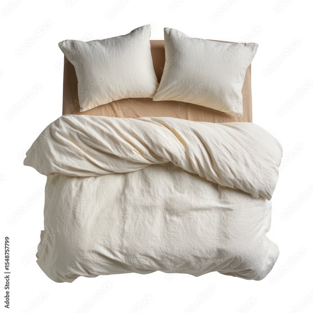Fototapeta premium Cream linen bedding set isolated on transparent background