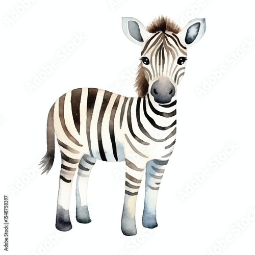 Watercolor Young Zebra Portrait Soft Hues Gentle Gaze