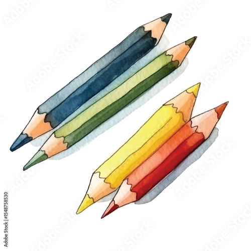 WatercolorStyle Colored Pencils Arranged in Diagonal Composition