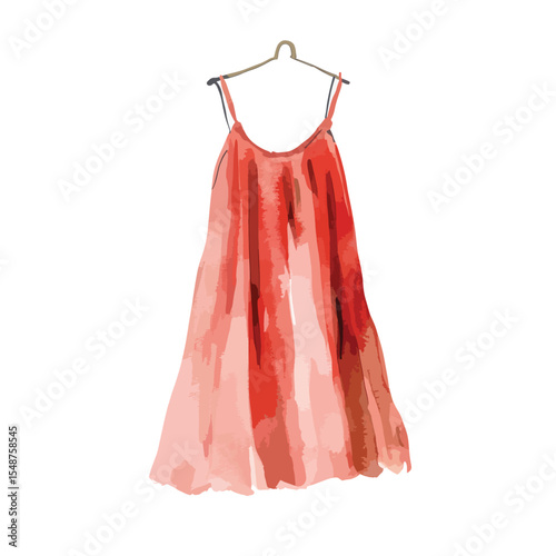 WatercolorStyle Coral Sundress Hanging on Simple Hanger