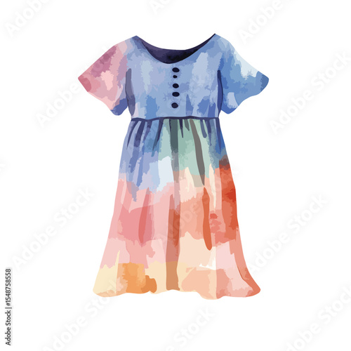 WatercolorStyle TieDye Mini Dress with Button Detail