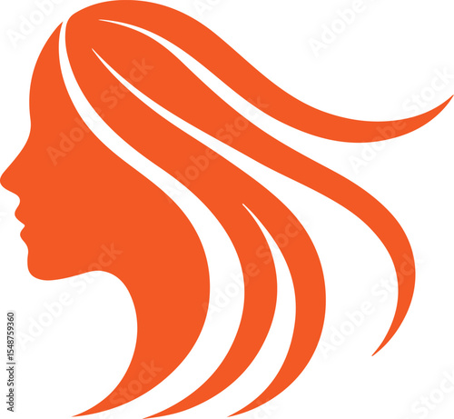 Vibrant Woman Silhouette with Flowing Hair in Orange