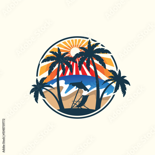 Tropical summer time emblem or logo or label or t-shirt vector image