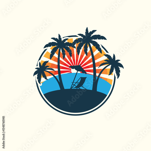 Tropical summer time emblem or logo or label or t-shirt vector image