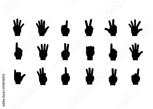 Hand vector silhouette, detailed hand gestures, positions, signs. Ideal arm, hands for illustrations, logos, icons. High quality graphics showcasing human interaction, expression