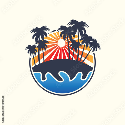 Tropical summer time emblem or logo or label or t-shirt vector image