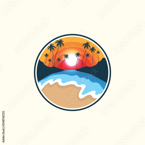 Tropical summer time emblem or logo or label or t-shirt vector image