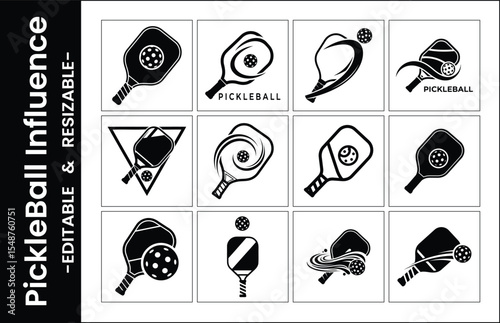 Pickleball Paddle And Ball Icon Set In Vector Format For Sporting Designs And Logo Creation