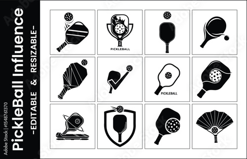 Black And White Pickleball Paddle Icons Set Isolated On White Background For Sport Designs And Vector Graphics