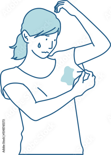 Tシャツの脇汗に悩む女性のルイラスト素材